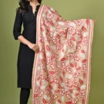 Off White Floral Pure Silk Kantha Dupatta