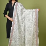 Off-White Floral Pure Silk Kantha Dupatta