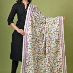 Off White Floral Pure Silk Kantha Dupatta