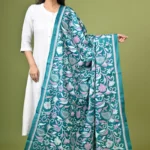 Sea Green Floral Silk Kantha Dupatta