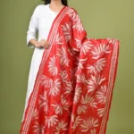 Red Lotus Silk Kantha Dupatta