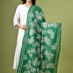Green Lotus Silk Kantha Dupatta