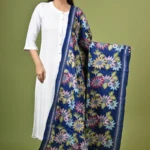 Blue Floral Silk Kantha Dupatta